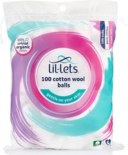 Lil-Lets Organic Cotton Wool Balls 100 Pack | Large, Soft, Pure Cotton | Skin-Fr