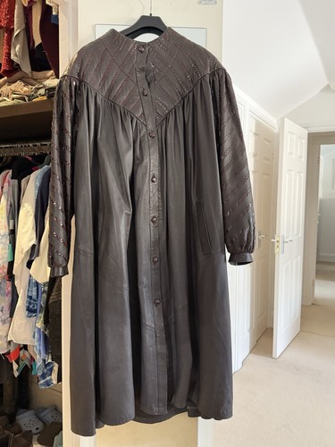 Ladies long leather coat - leather,