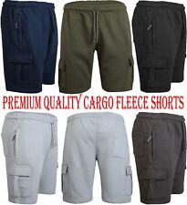 Mens Cargo Fleece Shorts Sweat Summer Jogger Plain Jersey Jogging Zip Pocket New