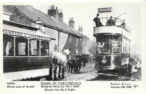 Derbyshire postcard trams in - -,