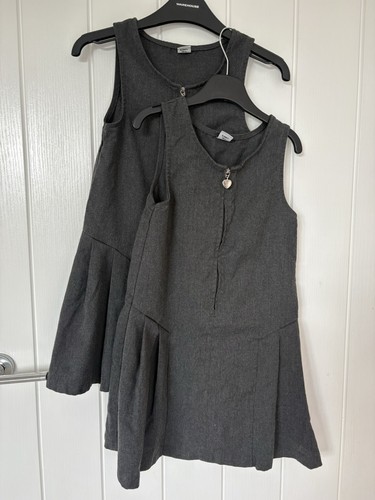 Grey school pinafore - x2,