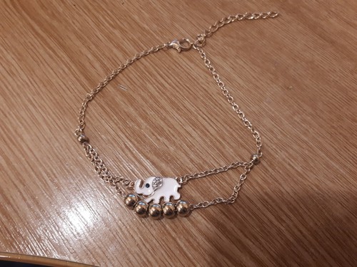 Gold white elephant anklet - gold,