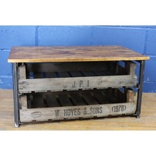 Vintage Industrial Rustic 2 Drawer Coffee Table, Shoe Rack Potato Chitting Trays