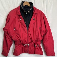 Bogner Vintage 80s 90s Ski Coat Womens 12 Red Black Belted Winter Snow Jacket