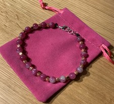 Natural Watermelon Tourmaline Pendant Bracelet 925 Sterling Silver Handmade