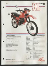 HONDA XL125R Trail Motorcycle Sales Specification Leaflet April 1982