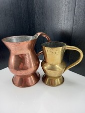 Antique set of 2 Victorian YELLOW and Red Copper Gill 1/2 Gill kitchen cups