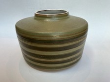 Vintage Green Striped Studio Pottery Vase, 1970s, 15cm Wide PB / BP Mark, VGC