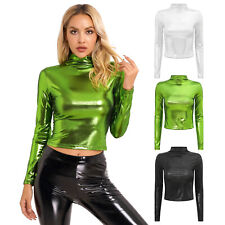 Womens T-Shirt Rave Tank Top Holographic Tee Tops Turtleneck Clubwear Fashion