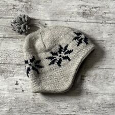 Vintage Eisbar knitted wool Ski Beanie Hat fleece lined ear flaps Grey