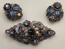 Vintage Blue Rhinestone Brooch
