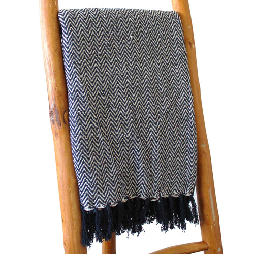 Boho navy zigzag cotton throw - navy,