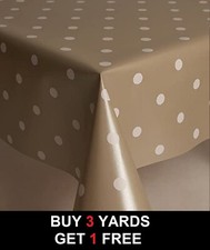 Beige Polka Dot Tablecloth Vinyl PVC Oilcloth, Easy Wipe Clean, Fabric, Material