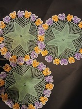Three Vintage Floral Doilies Hand Crochet  Viola Floral Starburst
