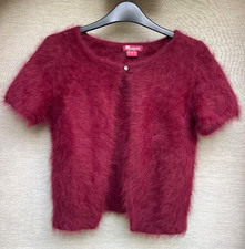 Vintage Monsoon Angora Cropped Women's Bolero Cardigan Size 12 Burgundy Shrug