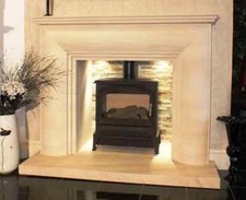 Large Limestone Fireplace and