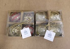 Glass Christmas Baubles Large Red & Gold Design B&Q 2 x Sets of 4