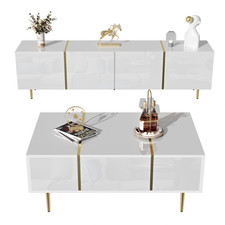 Modern TV Stand and Coffee Table Set TV Cabinet for Living Room High-gloss White