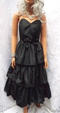 Vintage 80's  Black Strapless Tiered Taffeta Ballgown by VIVIEN SMITH  size 8 