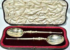 Huge Pair Anointing Spoons,Gold Gilt On Sterling Silver Cased London 1910, 208g
