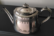 Antique Walker & Hall (Sheffield) Silver Plated & Engraved Teapot, c. 1900