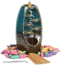 Incense Burner Holder Backflow 60 Cones 20 Stick Tong Table Mat Smoke Waterfall