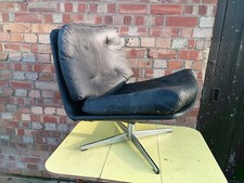 Gillis Lundgren For IKEA 1960s Black Leather Swivel Chair Chrome Base