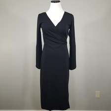 Vintage A. Aubrey S Dress Balletcore Black Stretch V Faux Wrap Dance Ballroom