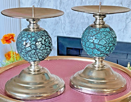 Pair blue moon mosaic glass - blue,