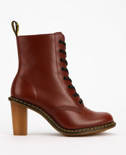 Dr Martens Sadie Brown Leather Heeled Lace-Up Zipper Boots UK 9 Worn Once RARE