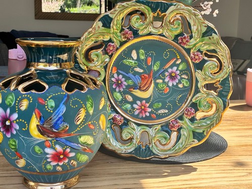 Vintage vase and plate - vintage, set