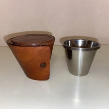 Vintage Leather case with 4 Swedish stainless steel shot glasses stirrup cups