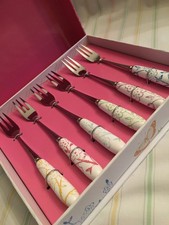 brand new boxed portmeirion dawn chorus 6 x pastry cake forks set gift