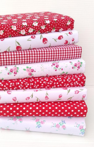 Red floral poly cotton fabric - floral,