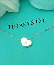 Tiffany & Co. Rare Paloma Picasso Silver Modern 0.03 Ct Diamond Heart Necklace