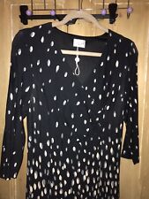 Black grey geo print swing wrap midi heavy cotton  jersey dress Alexon 10 BNWOT