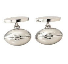 Rugby Ball Chain Link Cufflinks - Onyx Art CK322 Mens Novelty Gift Cuff Links