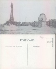Rough sea at Blackpool with tower and Ferris wheel Cities Towns Landscapes