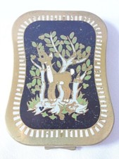 Vintage Powder Compact Helena Rubinstein Enamel Deer In Woods Wasp Waist c1947