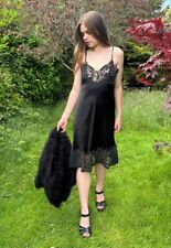 Vintage 40's Ladies Boudior Sheer Antique Black Lace Satin Evening Slip Dress