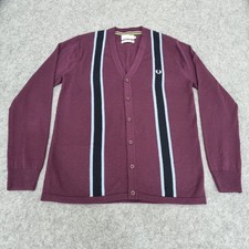 Fred Perry Cardigan Mens Medium Bradley Wiggins Striped Knit Jumper Merino Wool