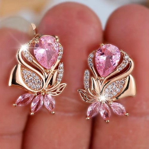 Gold tone pink cubic - gold,