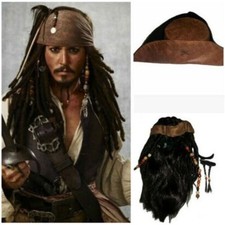 Brown Wig Hat Pirates of the Caribbean Captain Jack Sparrow Cosplay Halloween