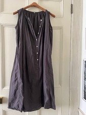 Muji gathered button through dark taupe cotton dress size M