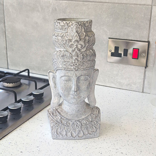 Grey carved buddha head bust - grey,