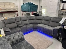 Hannah Microfibre Fabric Electric Recliners Corner Sofa- USB/ Blue LED Strip