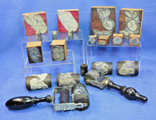 Antique French Job Lot Ink Printing Roller Stamps / Block Rubber Stamp Monogram.