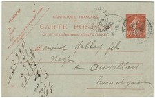 Postal Stationery France, 1910. Cahors to Auvillars.   