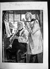 Old Antique Print Village Waits Rehearsing 1884 Men Flute Music Practice 19th