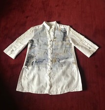 ELISA CAVALETTI Linen Cotton Blend White  Blouse Tunic Jacket Size Medium 